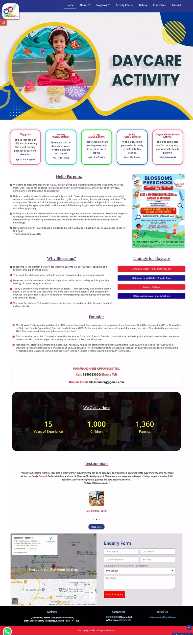Blossoms Pre-School website